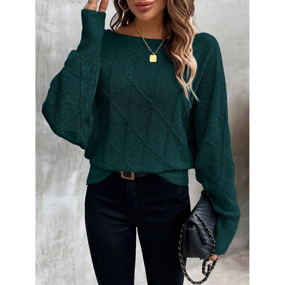 Ribbed knit crosshatch crewneck sweater batwing white - Picture 6 of 6